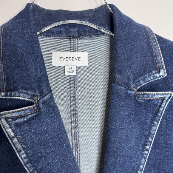 Evereve Fitted Jean Jacket Blazer Women's Denim 1 Button Shoulder Pads XS NWOT - Picture 7 of 10